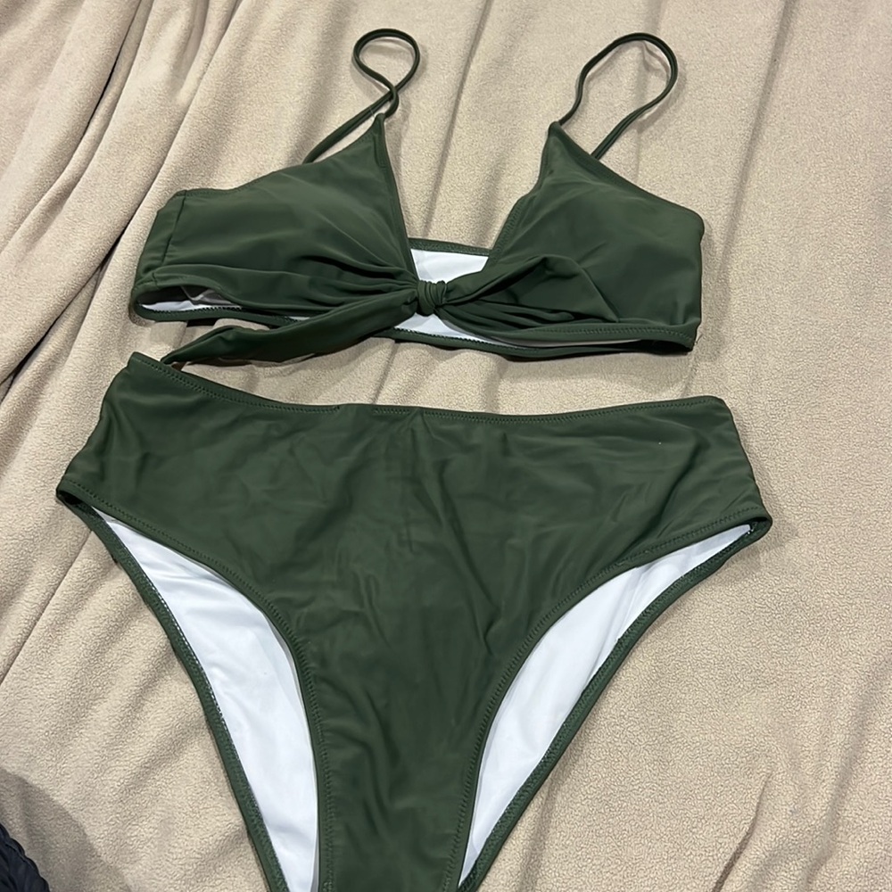 Blooming Jelly Womens High Waisted Bikini Tie Knot High Rise 2 Piece sz L green